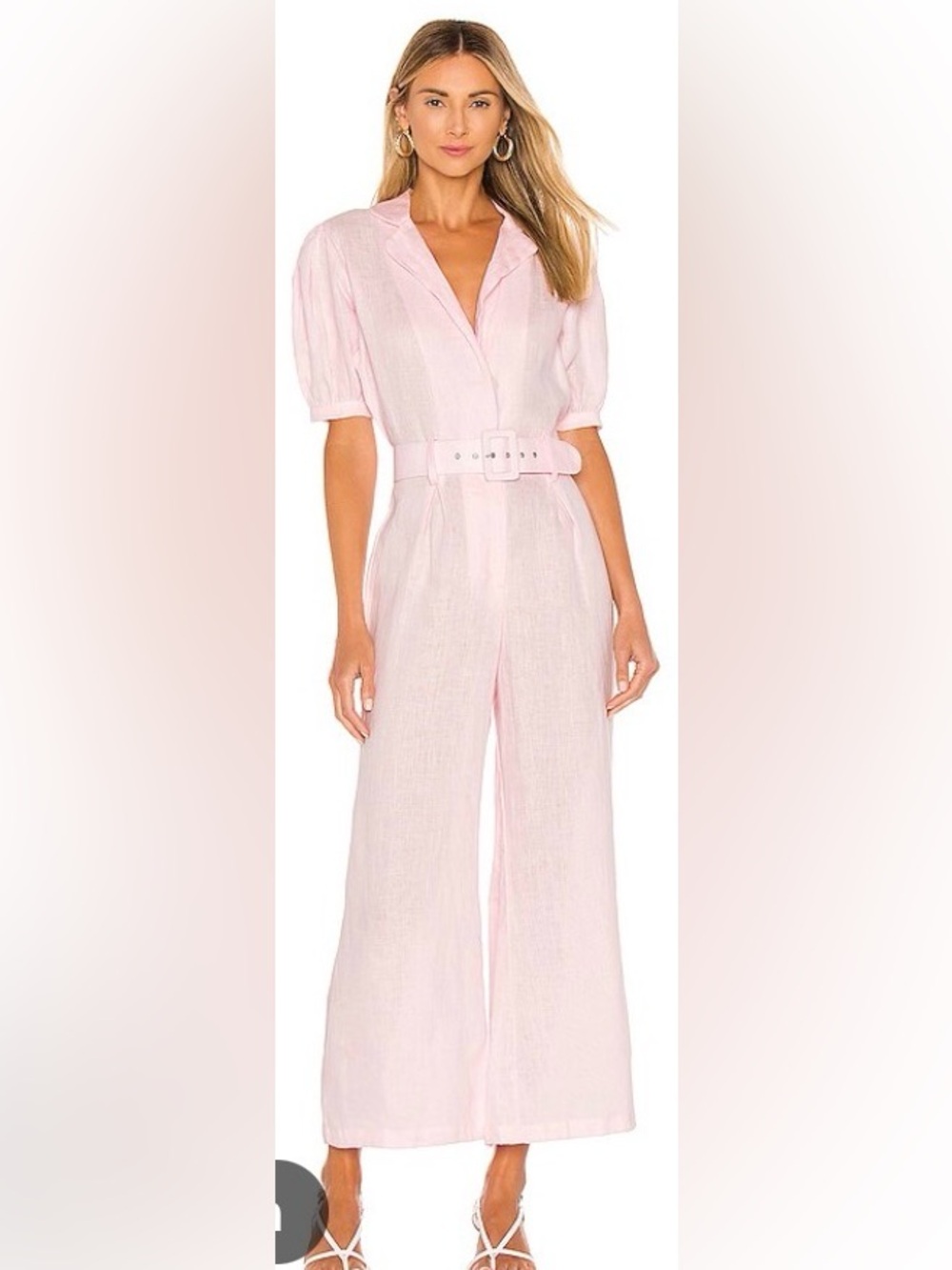 Faithfull the Brand Light Pink Linen Wide-Leg Cropped Jumpsuit with Belt-4